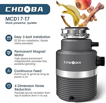 Chooba Garbage Disposal 1HP, Food Waste Disposal Continuous Feed